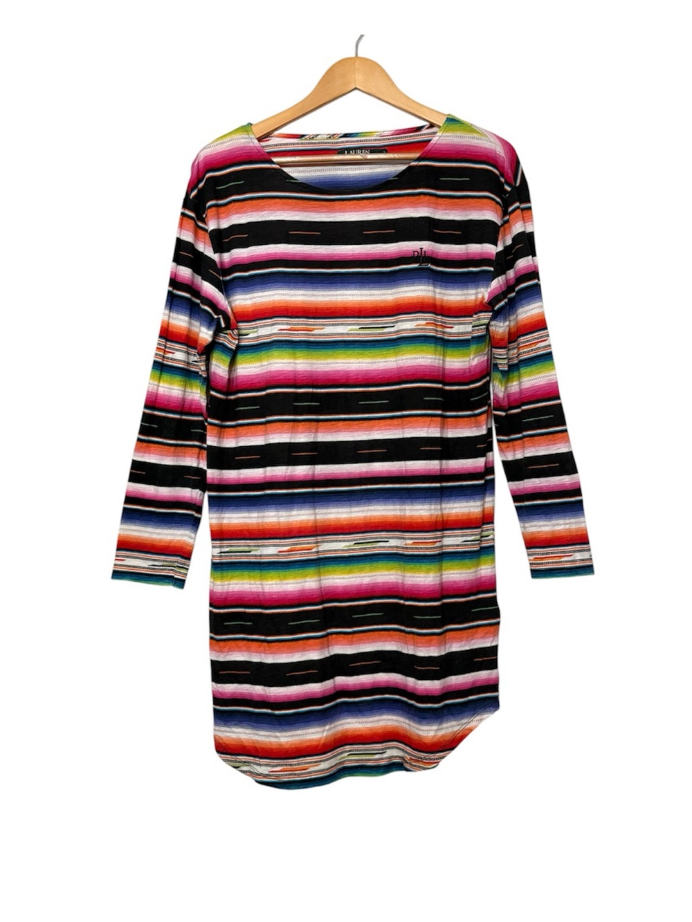 Lauren Ralph Lauren Aztec Stripe Nightgown Sleep Shirt Western Cotton Monogram M